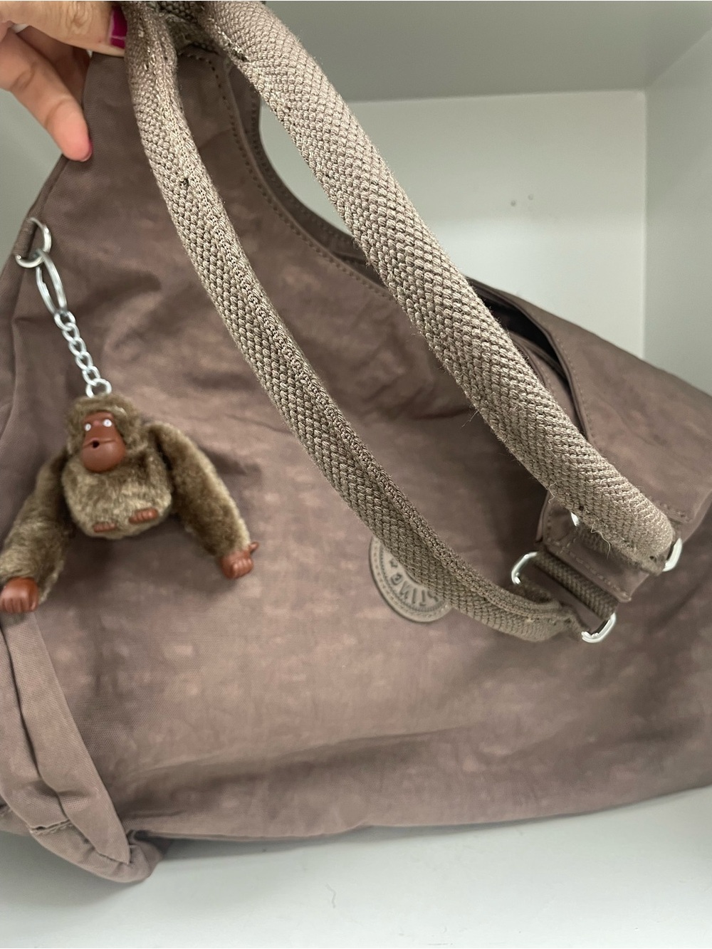 Kipling Nylon Shoulder Bag Taupe Everyday Hobo Purse